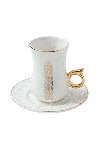 Bien Servi 6-Piece Elegant Design High Quality Turkish Tea Set White and Gold