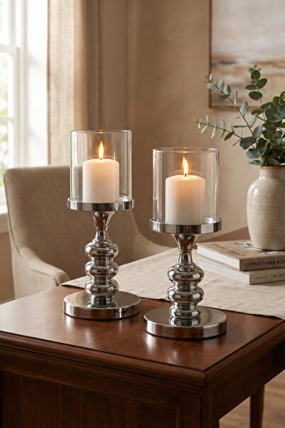 AbajurAksesuar Palak Gümüş İkili Mumluk