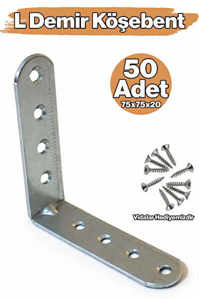 Badem10 L Demir Gönye Yuvarlak Başlı 20x75x75 mm 50’li Set Metal Köşe Birleşt...