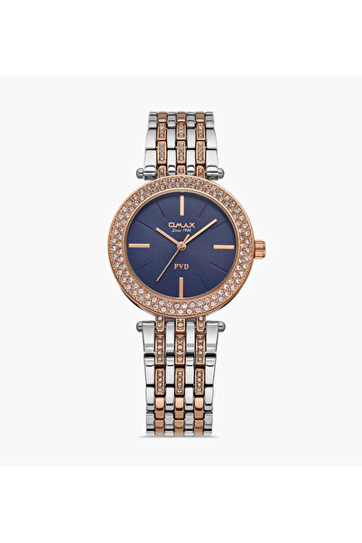 Omax Women Dark Blue Dial Analog Watch with Silver & Rose Gold Strap