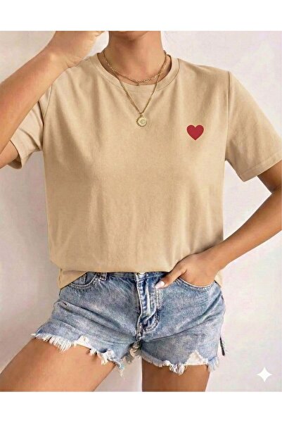 FAVORİST Tricou alb pentru damă cu imprimeu inimă