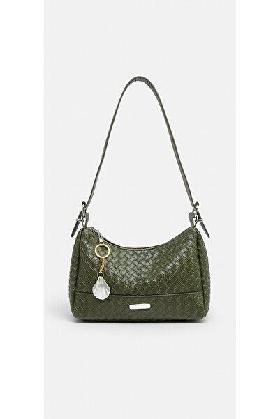 cantamella Haki Yeşil Örme Desenli El ve Omuz Çantası - Deniz Kabuğu Aksesuar...