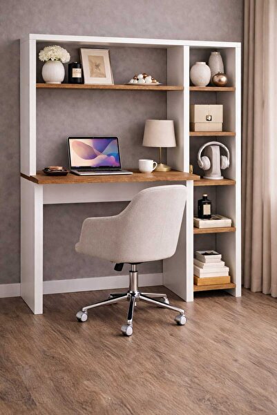 LIUWA Shiva Modern Kitaplıklı Çalışma Masası(ATLANTİKÇAM-BEYAZ)
