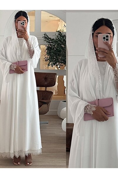 Noon Noora Chiffon Pleated Fan-shaped Sleeve Color-blocked Cardigan Abaya Coa...