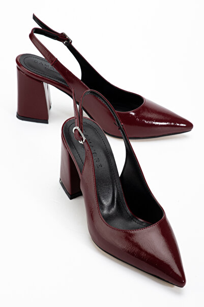 camaiore Burgundy Pointed Toe Classic Thick Heeled Women's Shoes