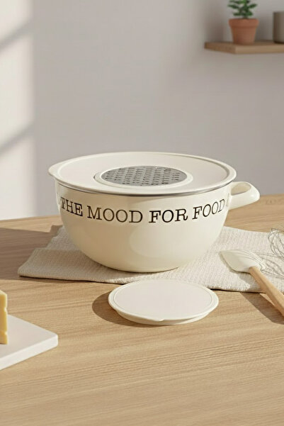 Kitchen Life Food Vibes 4 Piece Mien Enamel Stainless Steel Grater Mixing Bow...