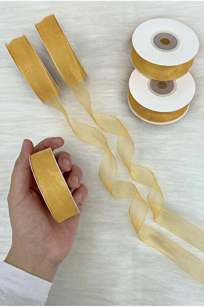 ZEYMERADE Organza Tulle Ribbon Gold 2 cm 22 Mt, Bride, Bundle, Engagement, Do...