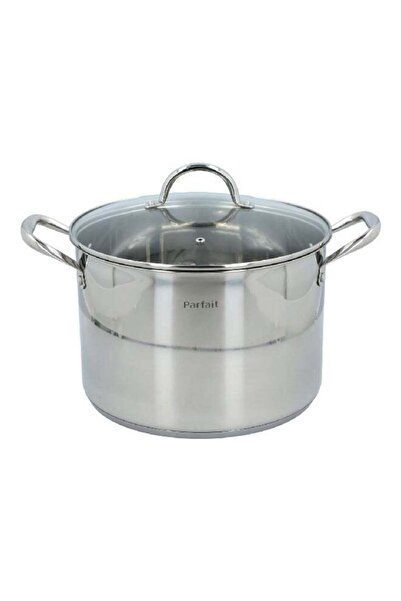Parfait Ergonomic Handle Stainless Steel Stock Pot with Lid Chrome and Clear ...