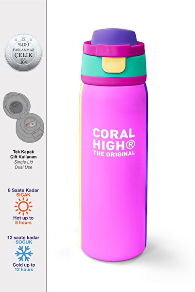 Coral High Multi-Colored Patterned Steel Thermos with Straw and Direct Drinki...