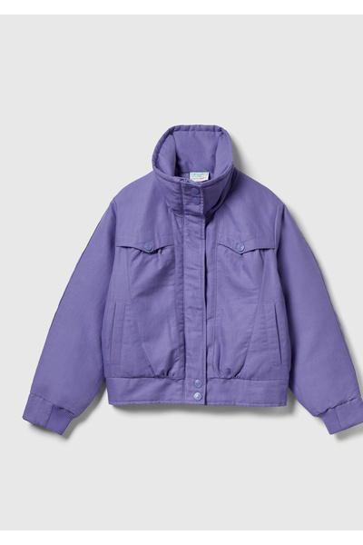 United Colors of Benetton سترة بومبر سترينجر ثينجز للفتيات باللون الأرجواني م...