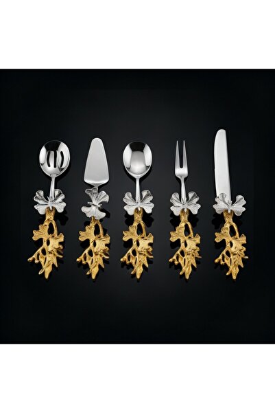 Elta Collection 5-Piece Metal Serving Set with Butterfly Handle |   Gold-Silv...