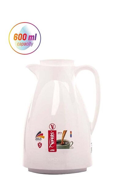 Valk ترمس زجاجي مزدوج الجدار مانع للتسرب ذو فوهة واسعة، أبيض اللون، سعة 0.6 لتر