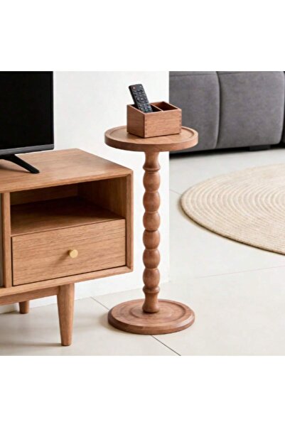 Mtanvxay Versatile Round Sofa Side Table Solid Wood Legs Natural Material for...