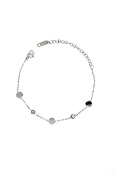 Nearsis Steel Three-Heart Chain Bracelet with Zircon Stones