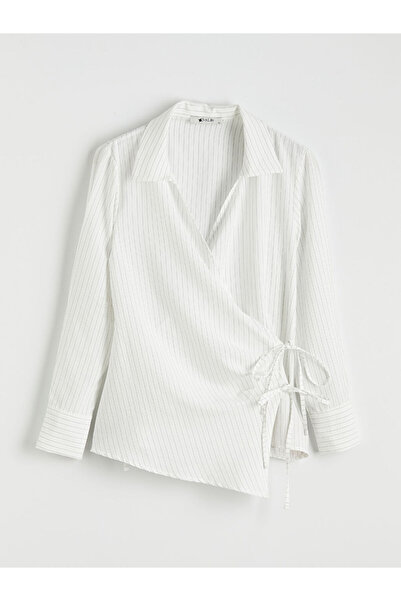 LC Waikiki قميص نسائي أبيض مزدوج الصدر مع تفاصيل ربط من GULIS GİYİM