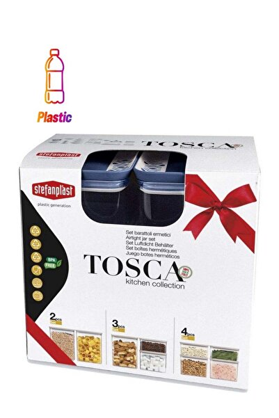 Stefanplast طقم برطمانات بلاستيكية مستطيلة من توسكا مكون من 3 قطع، شفاف وأزرق