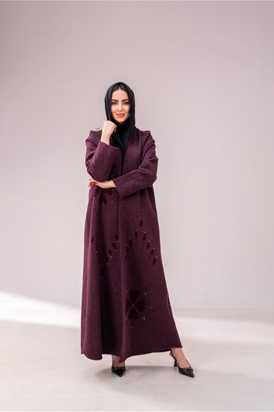 Abay Winter wool with embroidery and crystals - mauve color
