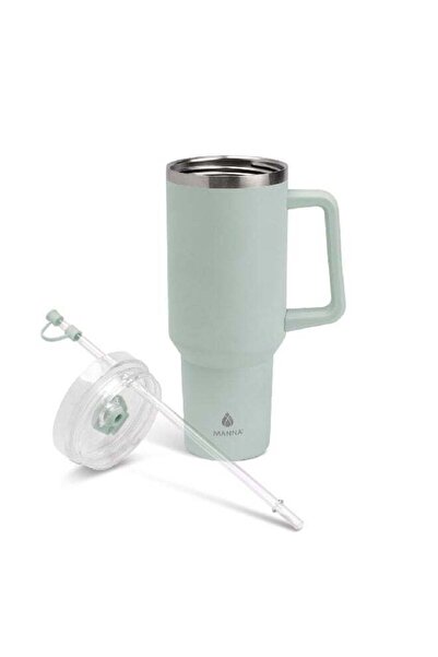 manna كوب أطلس 2 في 1 مع غطاء ومقبض عريض وغطاء علوي وقشة قابلة لإعادة الاستخد...