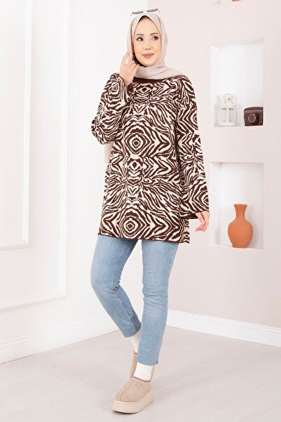 EBRUTESETTÜR Zebra Pattern Knitwear Sweater Brown