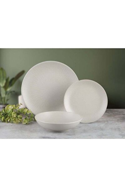 Bien Servi 18-Piece Contemporary Design Stoneware Dinner Set Light Grey