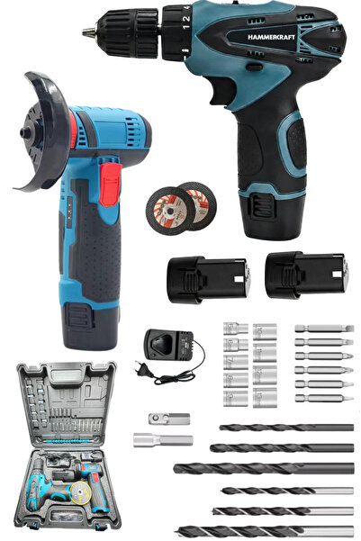 HAMMERKRAFT Mini 2Li Hobi Seti Armut Matkap Ve Dik Mini Akülü Taşlama Makines...
