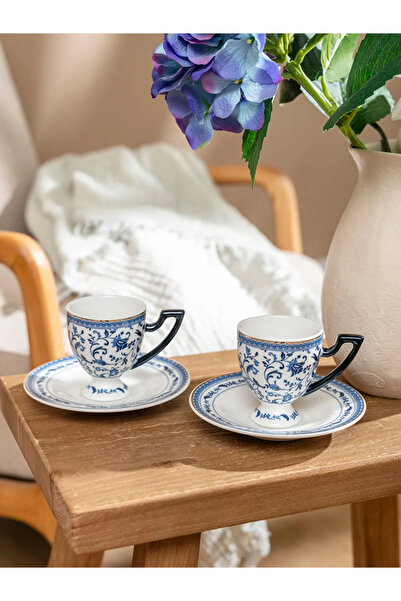 LC Waikiki Lcw Home Blue Printed 2-Person Porcelain Coffee Cup Set 90 ml