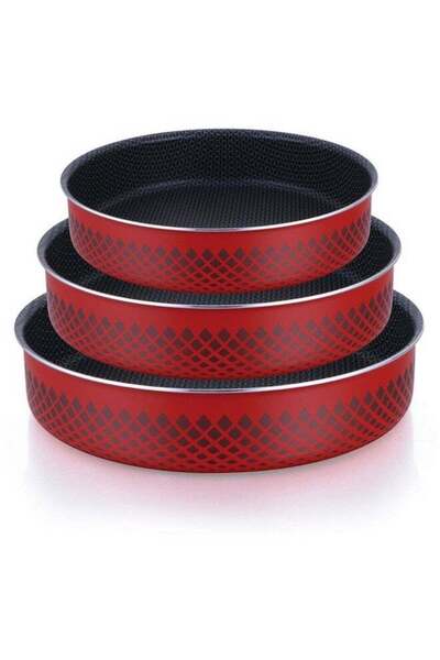 Parfait 3-Piece High Quality Round Shape Tray Set Red and Black