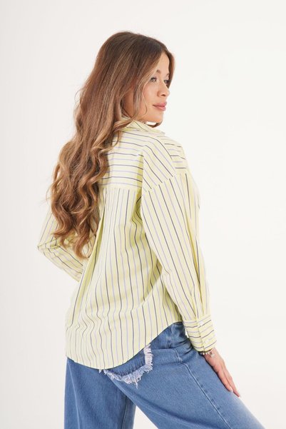 Hipo Trend Striped Terrycotton Yellow Shirt with Pleated Detail on the Back