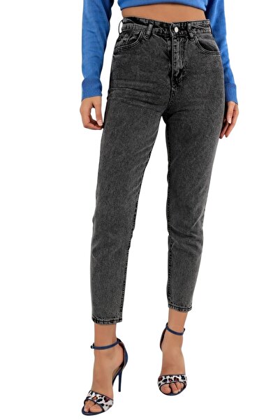 Livik Aelwen Women's Smoked Lycra Mom Jeans High Waist Denim Pants