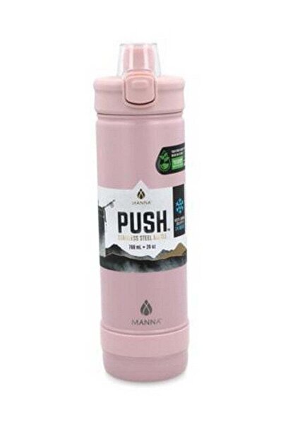 manna Push Non-Slip Silicone Grip Stainless Steel Water Bottle Powder Pink 76...