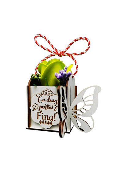 OEM Martisor pentru Fina, trandafir din sapun in cutiuta de lemn model fluture