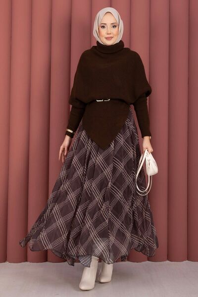 EBRUTESETTÜR Turtleneck Asymmetrical Knitwear Sweater Brown