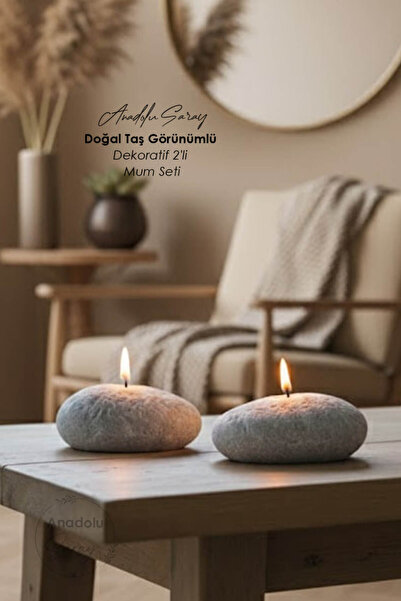 Anadolu Saray Doğal Taş Görünümlü Dekoratif 2li Mum Seti - El Yapımı Estetik ...