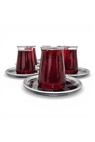 Sudedi Home Set of 6 Glass Tea Cups – with Patterned Glass Plates