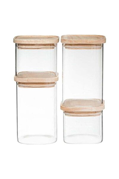 Generic Five Simply Smart 4-Piece Hermet Stackable Glass Jar Set Clear and Beige