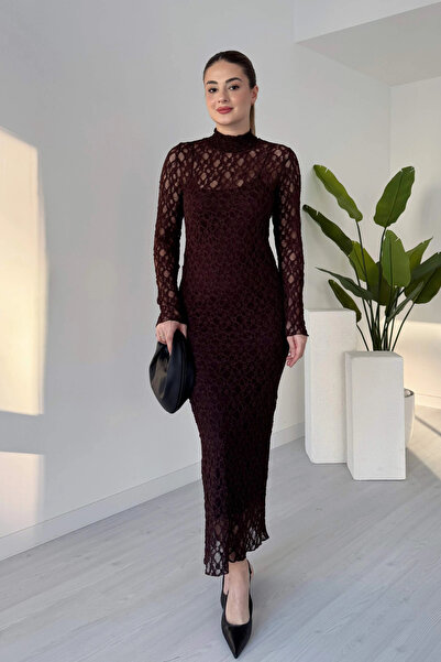 MARTYZ Dantelli Dik Yaka Astarlı Elbise