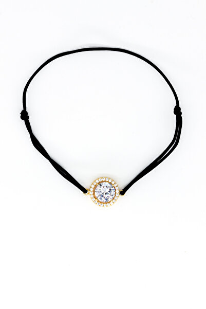 Nearsis Zircon Big Single Stone Black String Elevator Bracelet