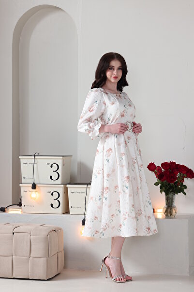 Verona Women's floral midi dress with a waist belt – elegant and sophisticate...