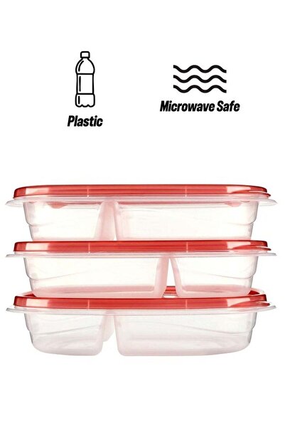 RUBBERMAID طقم حاويات تخزين طعام بلاستيكية مقسمة قابلة للتكديس وآمنة للاستخدا...