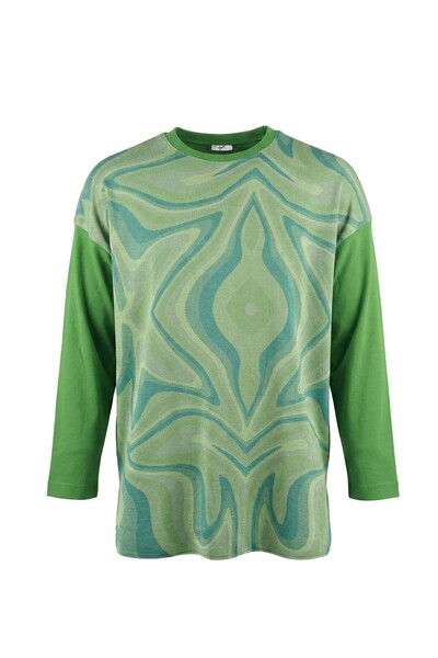 Tığ Triko Γυναικείο πλεκτό τουνίκ με τύπωμα ρέιζον - Πράσινο Μέντα