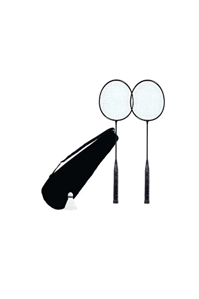 Bsr Set of 2 badminton rackets, with shuttlecock, cover included, black, 65 cm