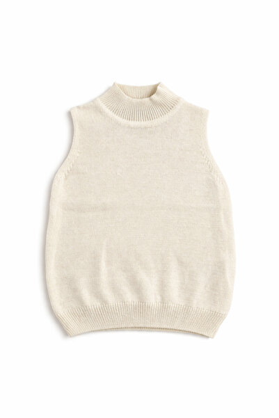 Jaju Baby Krem Renk Triko Süveter – Çocuk Boğazlı Kolsuz Kazak
