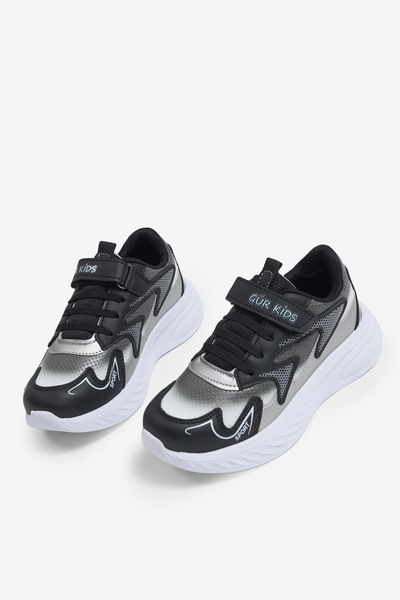 Tonny Black Çocuk Unisex Siyah Gri Eva Faylon Taban Çocuk Unısex Cırtlı Lasti...