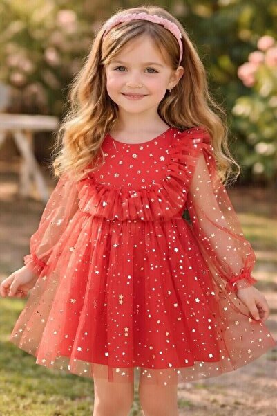 BİLGEN Style Rochie de petrecere pentru fete, cu stele și sclipici, pentru oc...