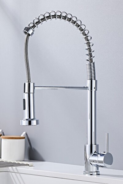 Konk Tools صنبور مطبخ بتصميم صناعي بذراع واحد - صنبور حوض حلزوني مطلي بالكروم