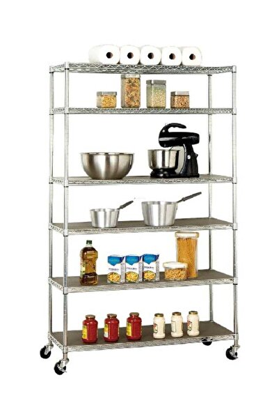 Seville Classics رف تخزين متحرك مستطيل الشكل من الفولاذ بستة أرفف مزود بعجلات...