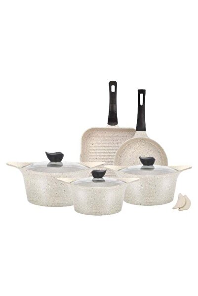 Parfait 8-Piece Durable Non-Stick Aluminium Coated Cookware Set Cream