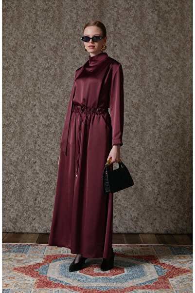 Fatma Atasoy Lastikli Vişne Saten Etek