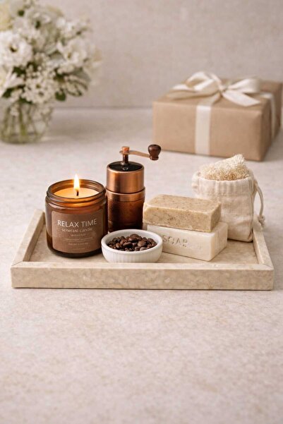 Marbello %100 Doğal Traverten Mermer Dikdörtgen Tepsi 17×32 cm – Dekoratif, K...