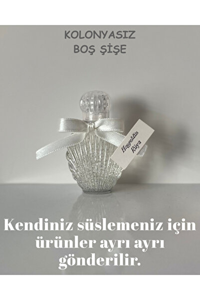 (50 PCS) Silvery Oyster Empty Cologne Bottle Mica Plastic 40ml (Cream Ribbon-Sim-Label-Capping)